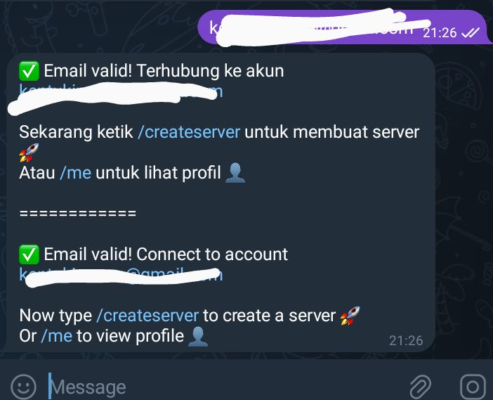 Telegram bot confirmation and help menu